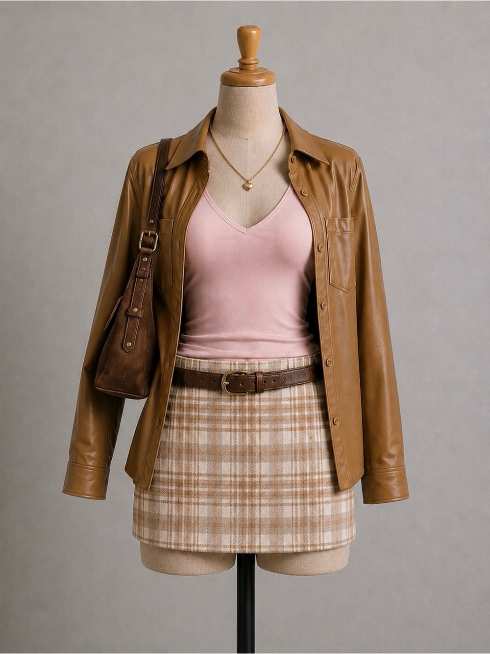 Aritzia Wilfred Tan and Cream Plaid Mini Skirt
